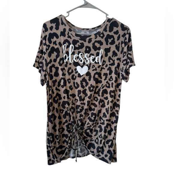 just be Tops - Just Be Leopard Print Short Sleeve Tee - Brown and Black